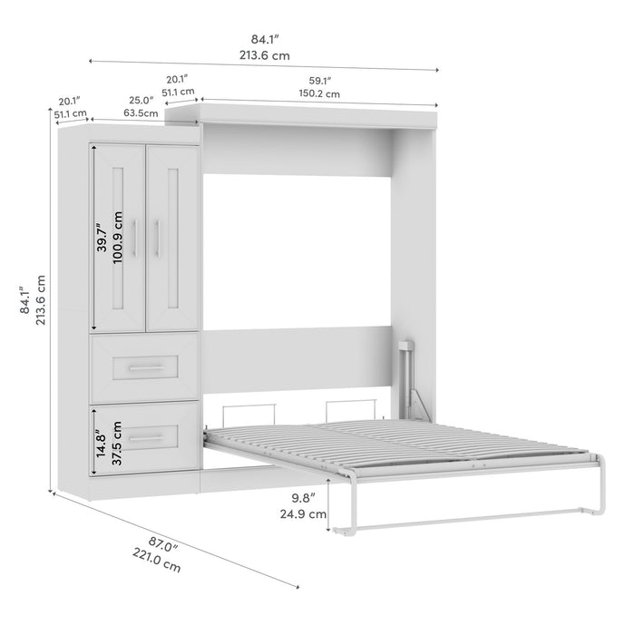 Bestar Edge Full Murphy Bed with Wardrobe (85 W) - White