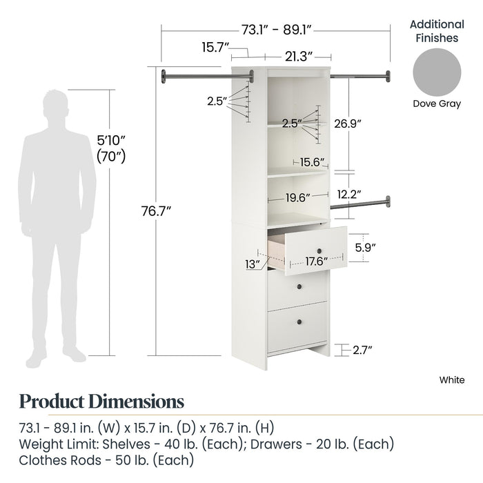 Dorel Home Beckett Closet Storage Organizer - White