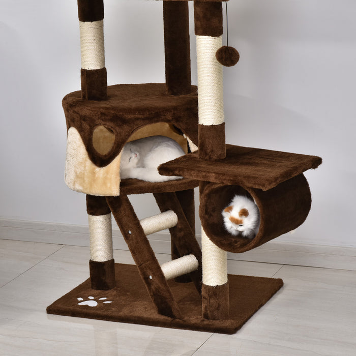 Pawhut 94\"-102\" Huge Cat Tree Ceiling High Cat Condo Scratching Post Activity Center Multi-level Play House Brown