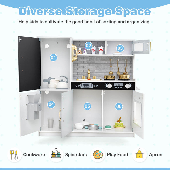 Costway Kid's Pretend Play Kitchen Toddler Kitchen Playset With Blackboard Beige