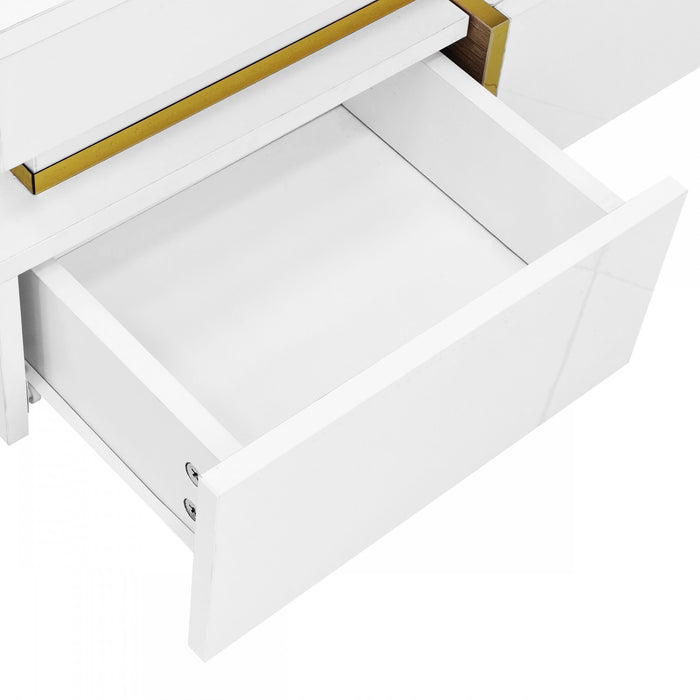 Ava High-Gloss Coffee Table with Storage Drawers and Gold Accents,White