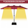 Costway 15Ft Patio Double-Sided Solar LED Market Umbrella Crank Base Burgundy