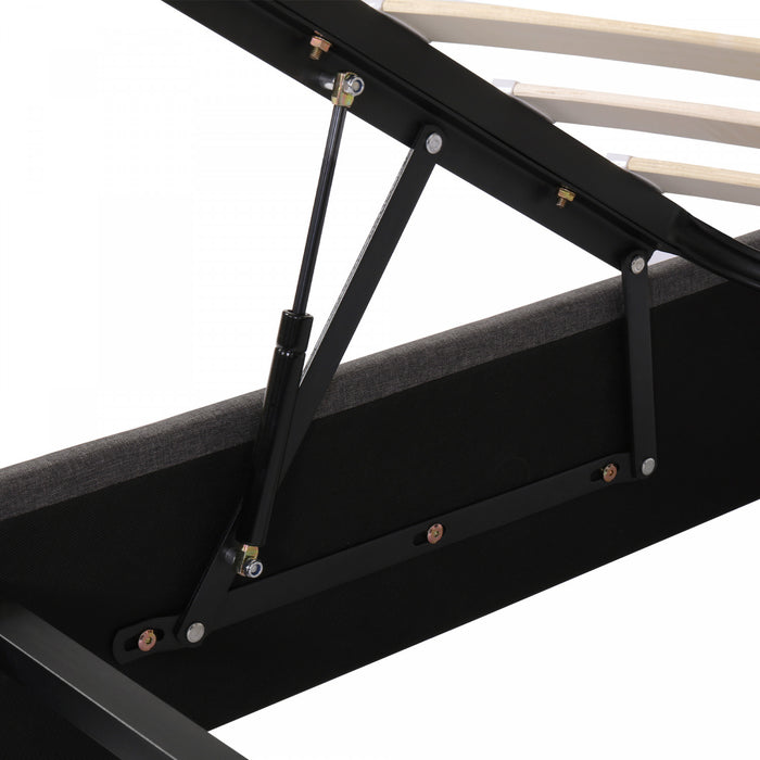 Kelly Upholstered Hydraulic Storage Bed with LED Lighting Headboard and Built-in Drawers,Queen Size,Grey Queen Bed