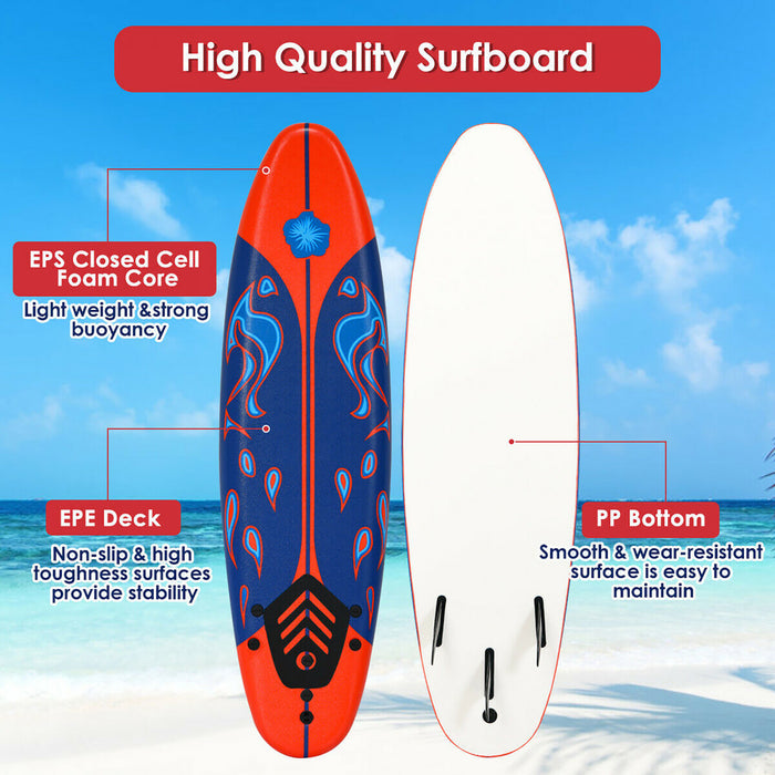 Costway 6' Surfboard Foamie Body Surfing Board W/3 Fins & Leash For Kids Adults