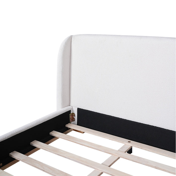 Lucas Low Profile Platform Bed Boucle Upholstered Wingback Headboard,King Size ,White King Bed