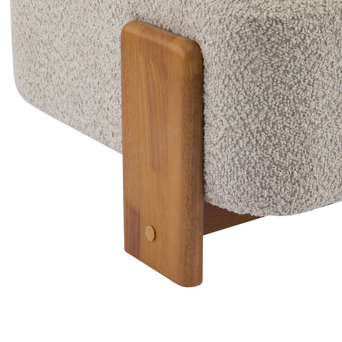 Luma Modern Boucle Lounge Chair with Rolled Backrest and Solid Wood Frame, Almond, Natural