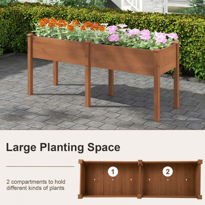 Costway Raised Garden Bed Elevated Fir Wood Planter Box With 2 Large Planting Areas Brown