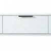 Horizon Modern Console Table with Geometric Drawers and Gold Frame, White/Black | Horizon Table Console Moderne avec Tiroirs Geometriques et Cadre Dore, Blanc/Noir