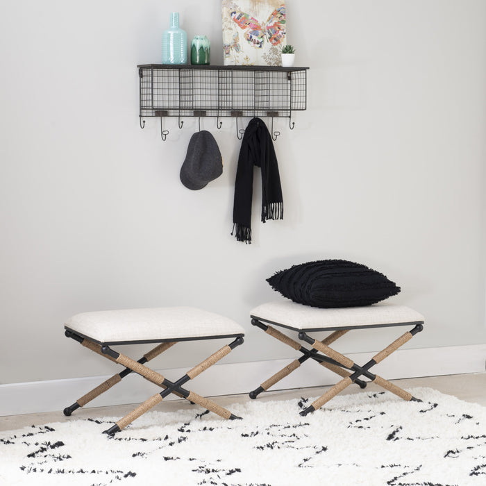 Ashburn Campaign Linen-Look Fabric Ottoman - Black