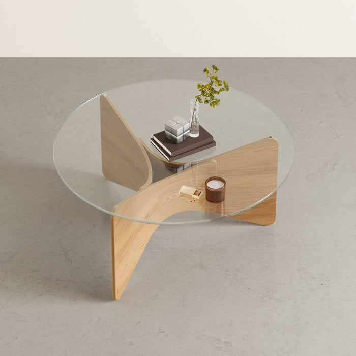Umbra Modern Round Solid Wood Madera Coffee Table with Glass Top - Natural