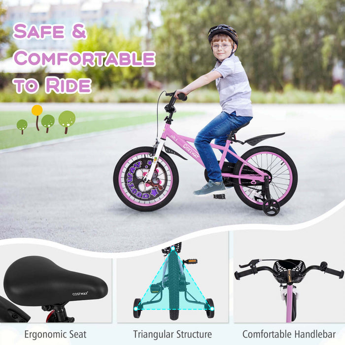 Costway 18\" Kid's Bike For 4-8 With Height-adjustable Handlebar & Saddle Handbrake Purple