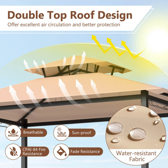 Costway 6.5 X 4 X 8 Ft Grill Gazebo Set With 2 Bar Stools, Tempered Glass Bar Table Brown