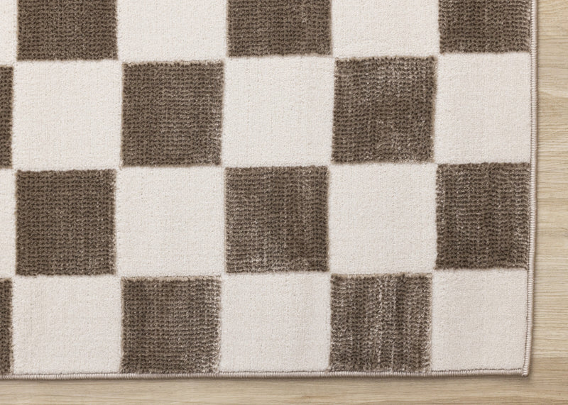 Leopold Checkered Brown White Geometric Area Rug - 7'10\" x 10'6\"