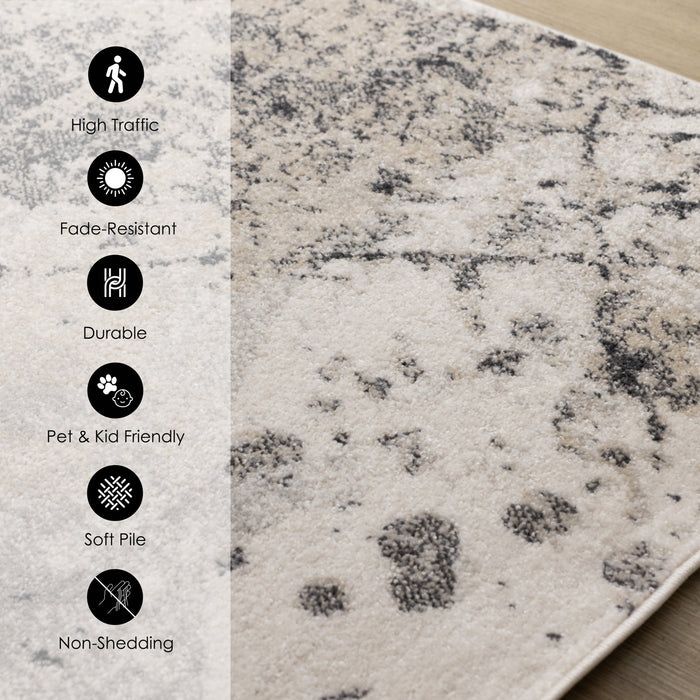 Sophie Grey Beige Black White Paint Splatter Design Rug, 7'10\" x 10'6\" Indoor Area Rug