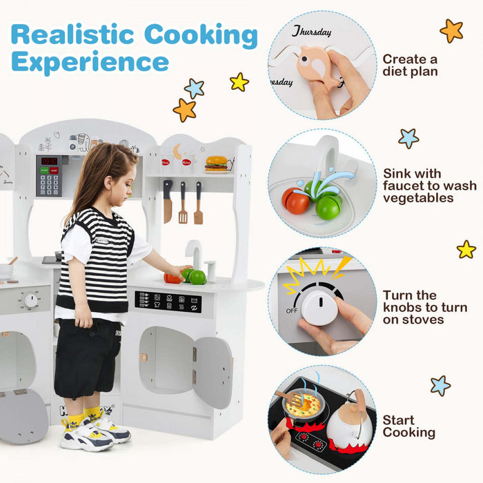 Honeyjoy Corner Kitchen Playset With Coffee Machine Oven Microwave Washing Machine White