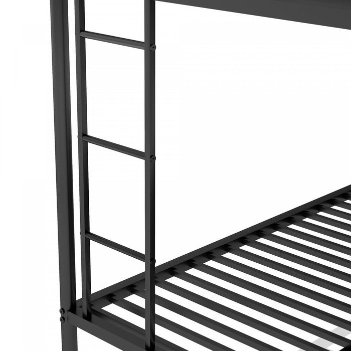 Jeremy Twin Over Full Space-saving Metal Bunk Bed With Trundle, Dual Ladders, Black