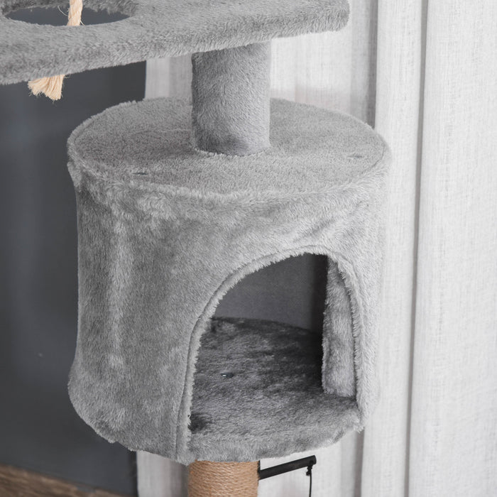 Pawhut Cat Tree, 47 Inches Multi-level Cat Tower With Scratching Post, Hammock, Cat Condo, Perch, Toy Ball, Tall Cat Tree For Indoor Cat, Grey