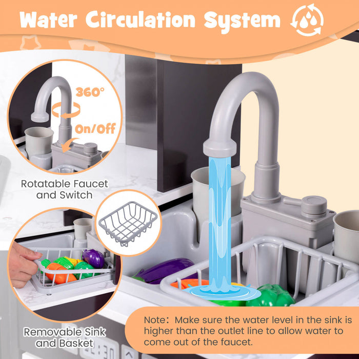 Costway Wooden Kids Play Corner Kitchen With Realistic Lights & Sounds Lighted Range Hood Brown