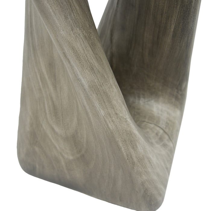 Cade 26.80\" Twisted Square MGO Accent Table, Unique Natural Wood Grain Indoor Side Table, Grey