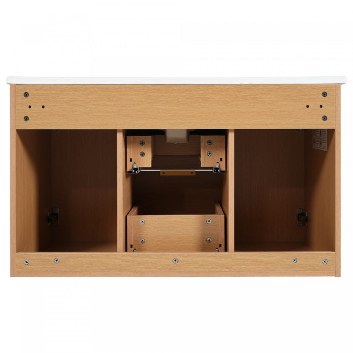 Aiden 36-Inch Wall-Mounted Bathroom Vanity with Soft-Close Storage and Ceramic Sink,Wood