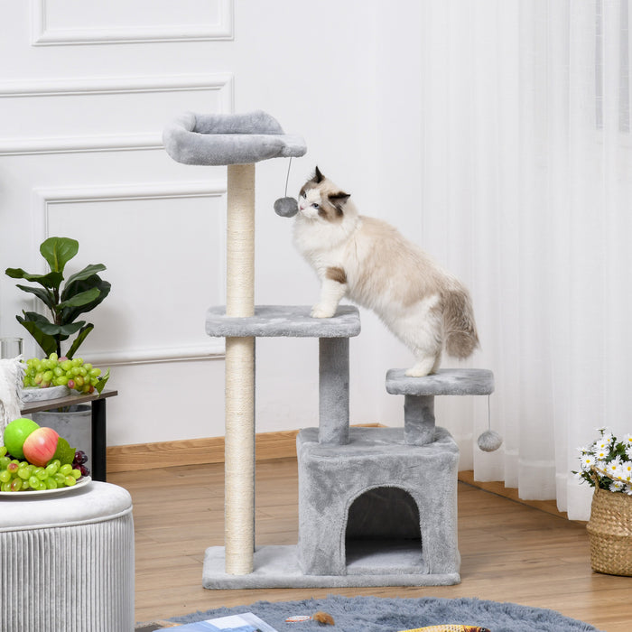 Pawhut Cat Tree For Indoor Cats, Multi-level Cat Condo With Sisal Scratching Post, Perch, Hanging Ball, Light Grey