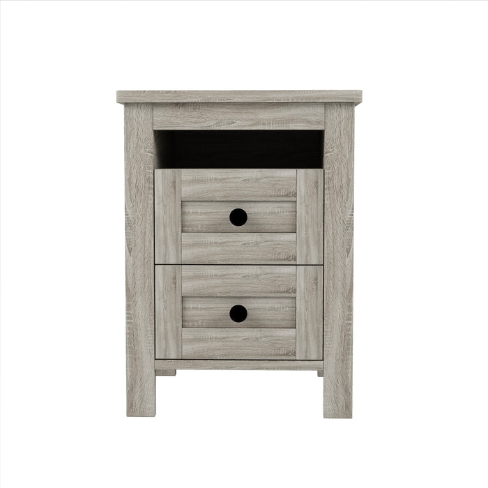 Madison Bedroom Set Farmhouse Platform Bed with Storage and Charging Station,Queen Size，Grey Queen Bed