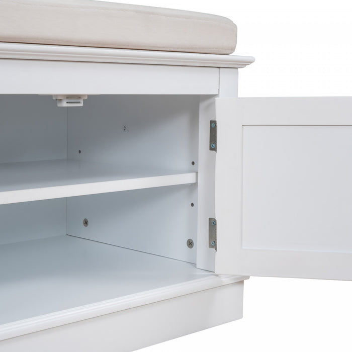 Daniel Solid Wood Storage Bench With 4-door Shoe Cabinet With Adjustable Shelves - White