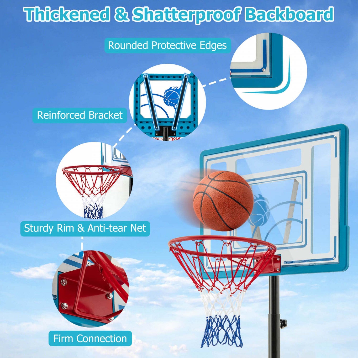 Costway Pool Basketball Hoop 3.8-4.4 Ft Adjustable Poolside