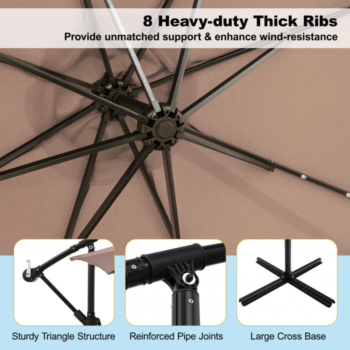 Costway 10 Ft Patio Solar LED Offset Umbrella 40 Lights Crank Cross Base Tan