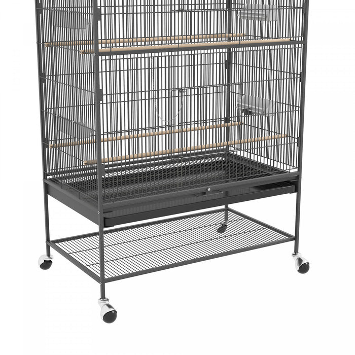 Pawhut 60\" Bird Cage With Stand For Cockatiels Canaries Lovebirds Finches, Budgie Cage With Wheels, Removable Tray, Storage Shelf