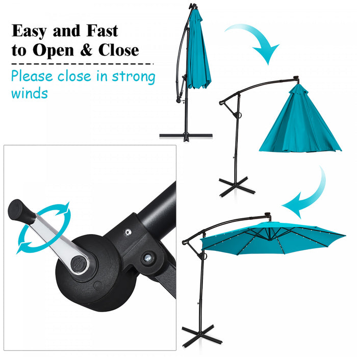 Costway 10FT Patio Offset Umbrella Solar Powered LED 360Degree Rotation Aluminum Turquoise