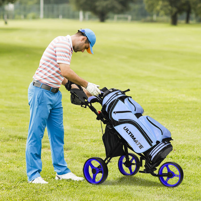 Goplus Folding 3 Wheels Golf Push Cart W/seat Scoreboard Adjustable Handle Blue