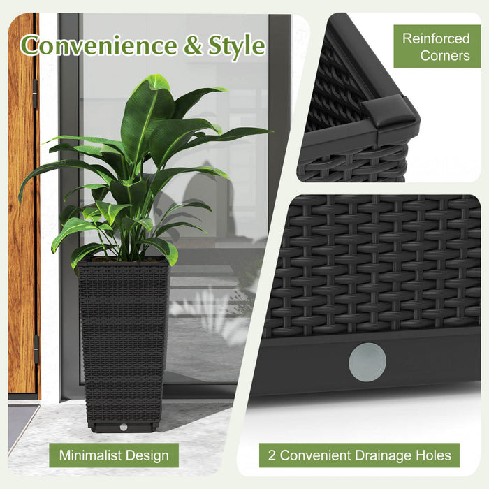 Costway 23\" Tall Planters Set Of 2 Rattan Wicker Plant Pot Self-watering Tree Pot Black