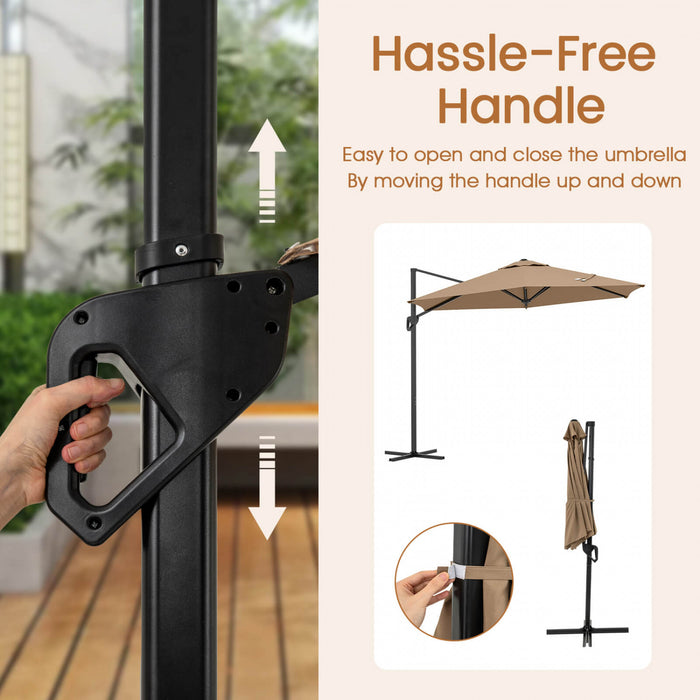 Costway 9 FT Cantilever Patio Umbrella Offset Hanging Umbrella with Vented Top for Poolside Brown
