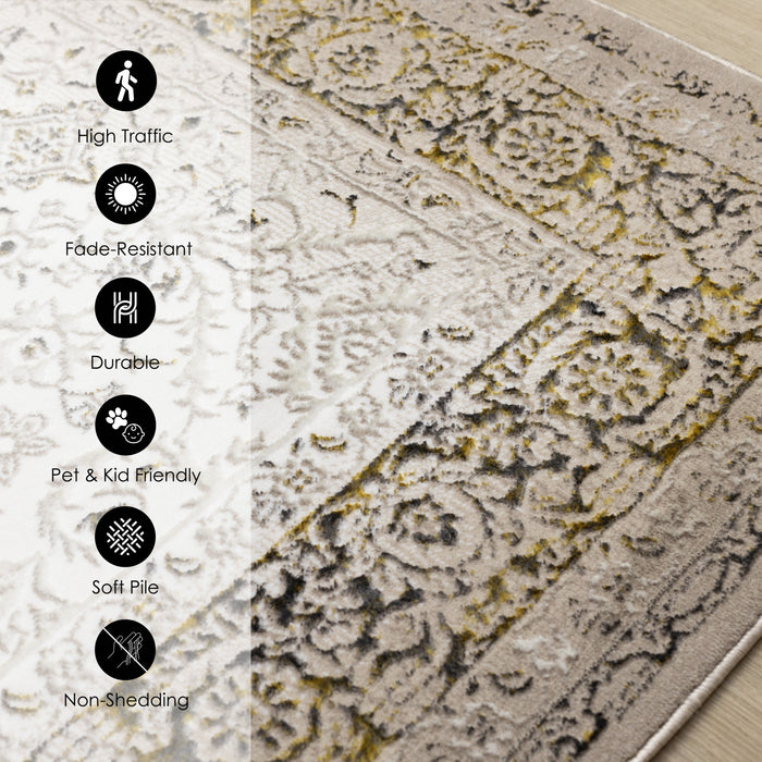 Zaris Cream Yellow Black Elegant Classic Rug, 7'10\" x 10'6\" Indoor Area Rug