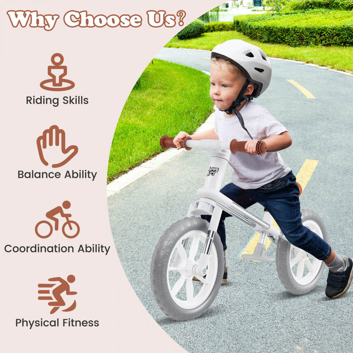 Honeyjoy 12\" Balance Bike 2 Wheels Children's Bicycle With Adjustable Seat White
