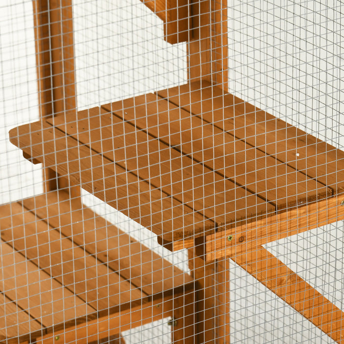 Pawhut Cat Cage Indoor Catio Outdoor Cat Enclosure Pet House Small Animal Hutch For Rabbit, Kitten, Crate Kennel With Waterproof Roof, Multi-level Platforms, Lock, Orange