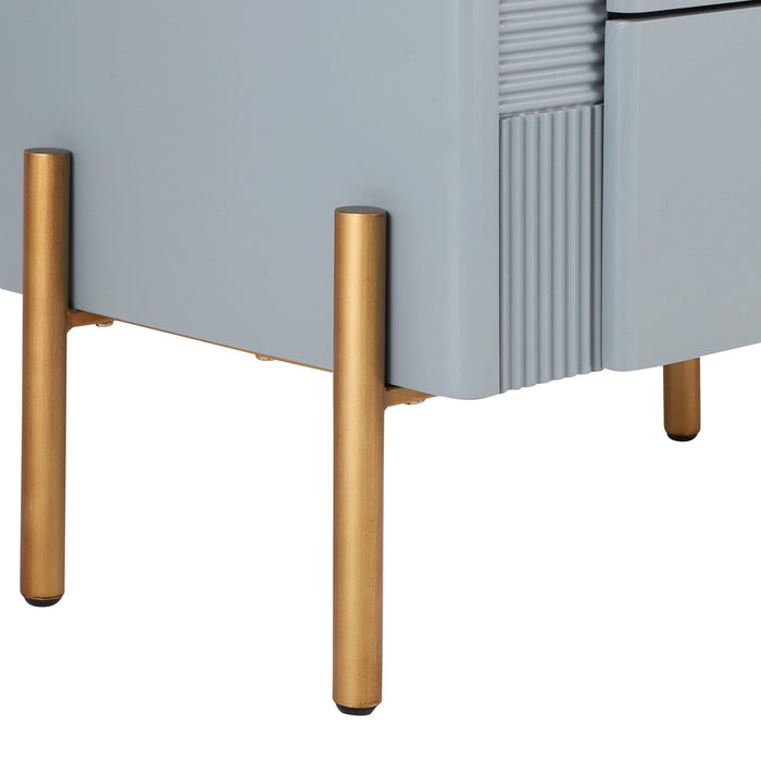 Lila Modern Nightstand with Storage Drawers and Metal Handles,Blue