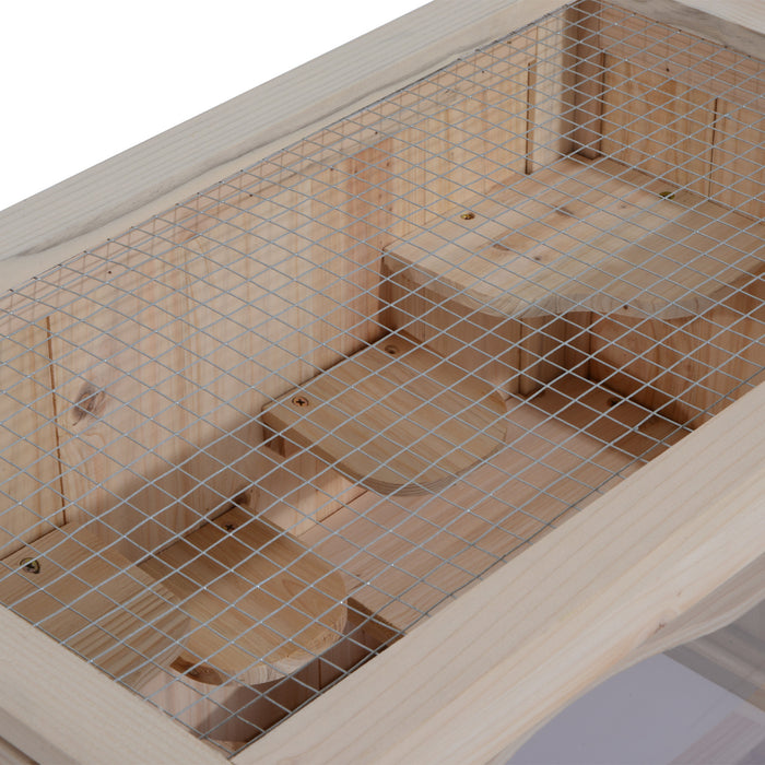 Pawhut Wooden Hamster Cage Guinea Pig Chinchilla Pet House 2 Levels Small Animals Habitat Home W/ Openable Roof W/ Run Space
