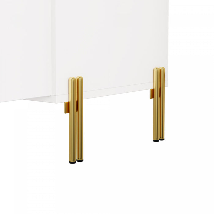 Croma 67 Inch Modern High-Gloss TV Stand with Cable Management and Gold Trim, White