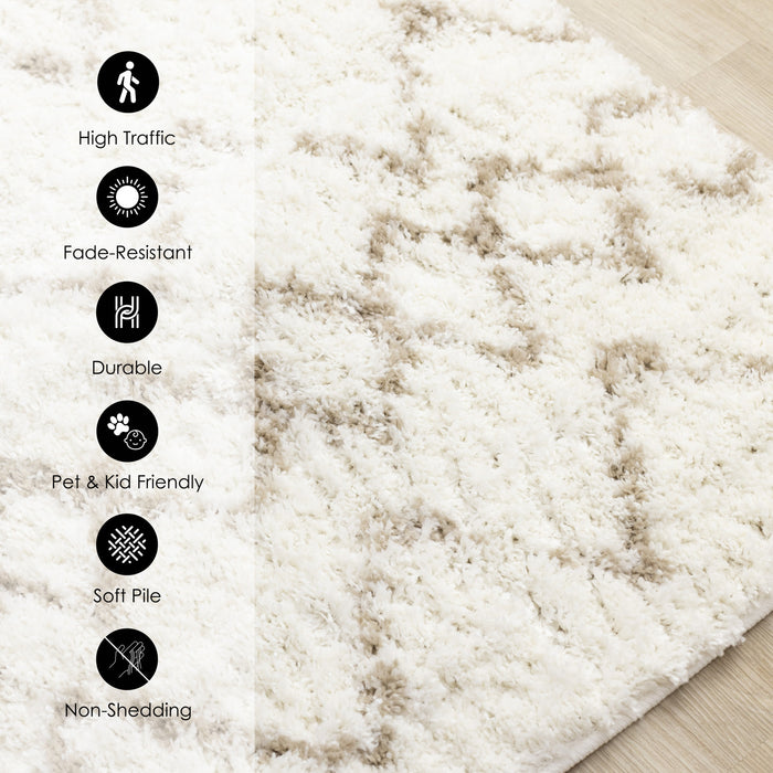 Taylor Cream Brown Lattice Shag Rug, 7'10\" x 10'6\" Indoor Area Rug