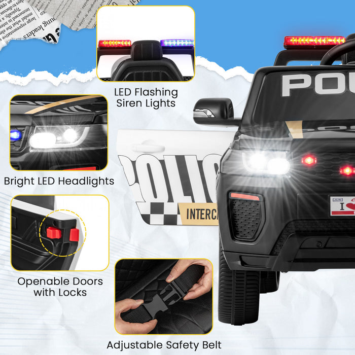 Honeyjoy Kids Ride On Police Car 12v 7a Battery Powered Cop Car With Remote Control Black