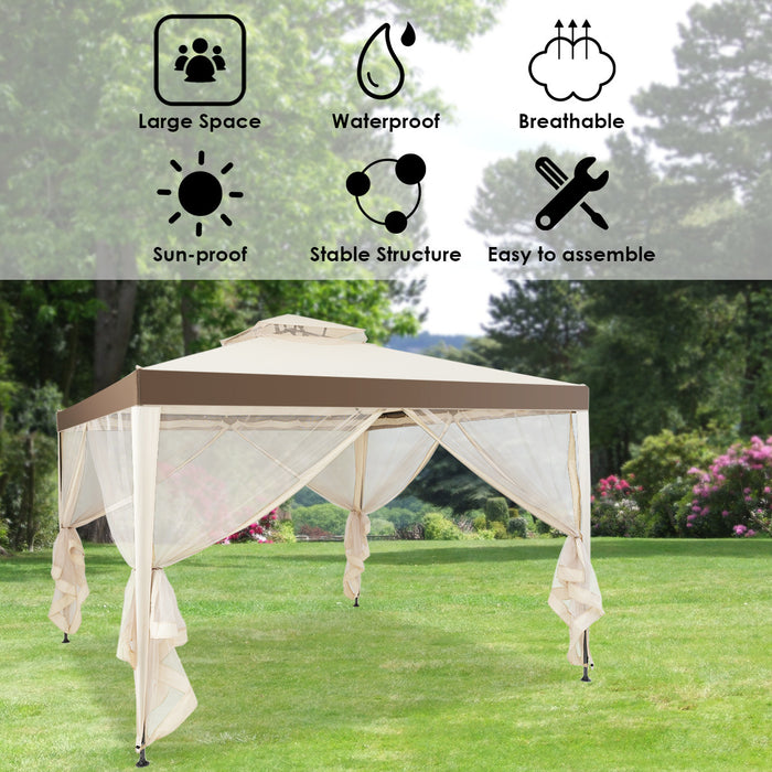 Costway 10'x 10' 2-tier Canopy Gazebo Tent Outdoor Netting Picnic Party Sun Shade