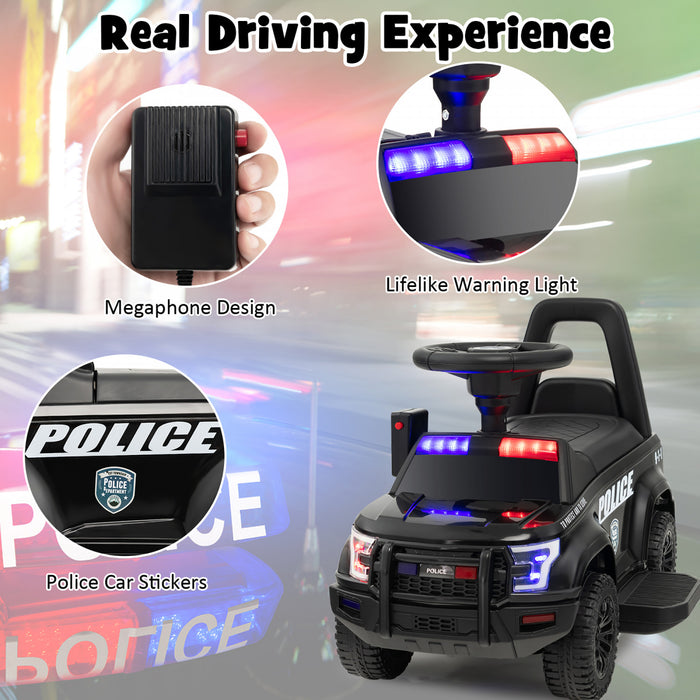 2-in-1 6v Kids Ride On Police Car Toddler Push Car W/ Megaphone & Siren Black