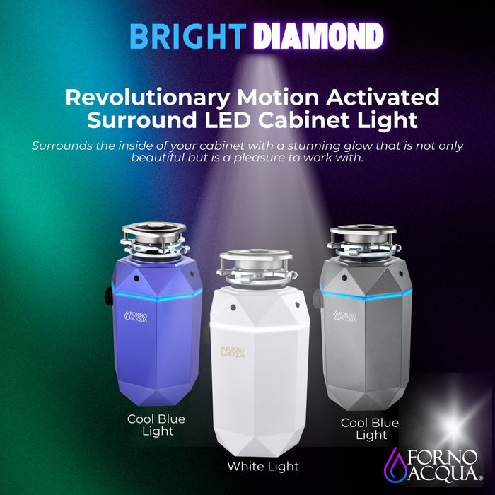 BrightDIAMOND 1HP Quietest Waste Disposer, LED Cabinet Light, Corded & Air Switch, Amethyst - WDD100TA1AM Food Disposer