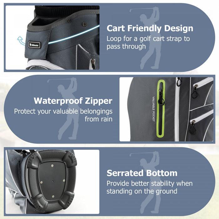 Costway Lightweight Golf Cart Bag With 15 Way Top Divider Individual Putter Well Cooler Bag Green