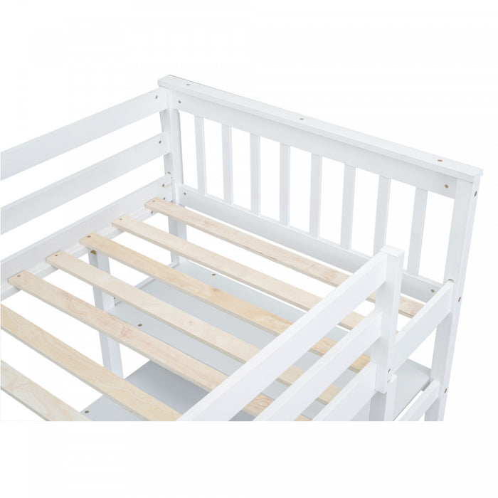 Victoria Twin Loft Solid Wood Bed With Desk, Storage Shelves, Led Light, White
