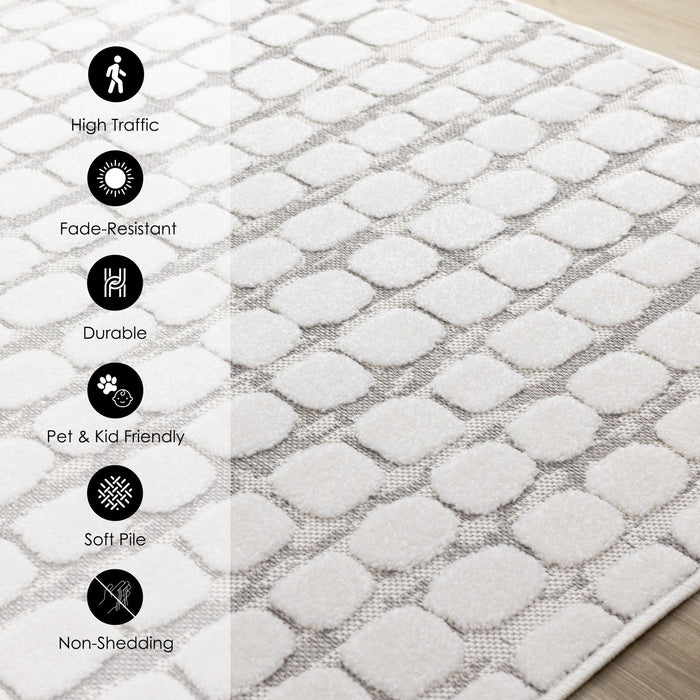 Oslo White Great Pebble Patterned Rug, 6'7\" x 9'6\" Indoor Area Rug