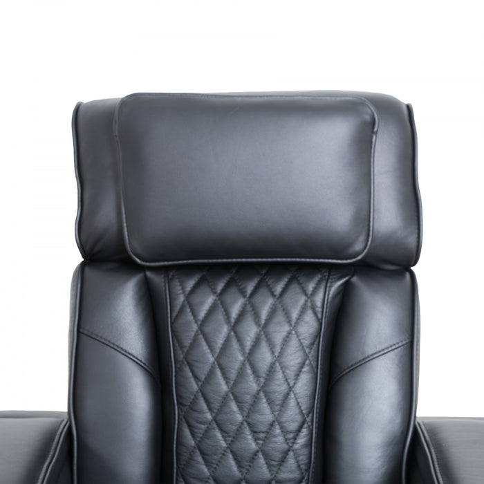 Kingsley 58 in. Leather Match Power Reclining Loveseat with Armrest Storage and USB - Black