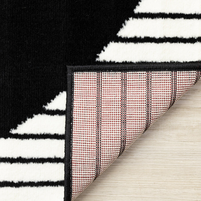 Florence Black White Stripes and Hollow Circle Modern Design, 2'7\" x 4'11\" Indoor Area Rug